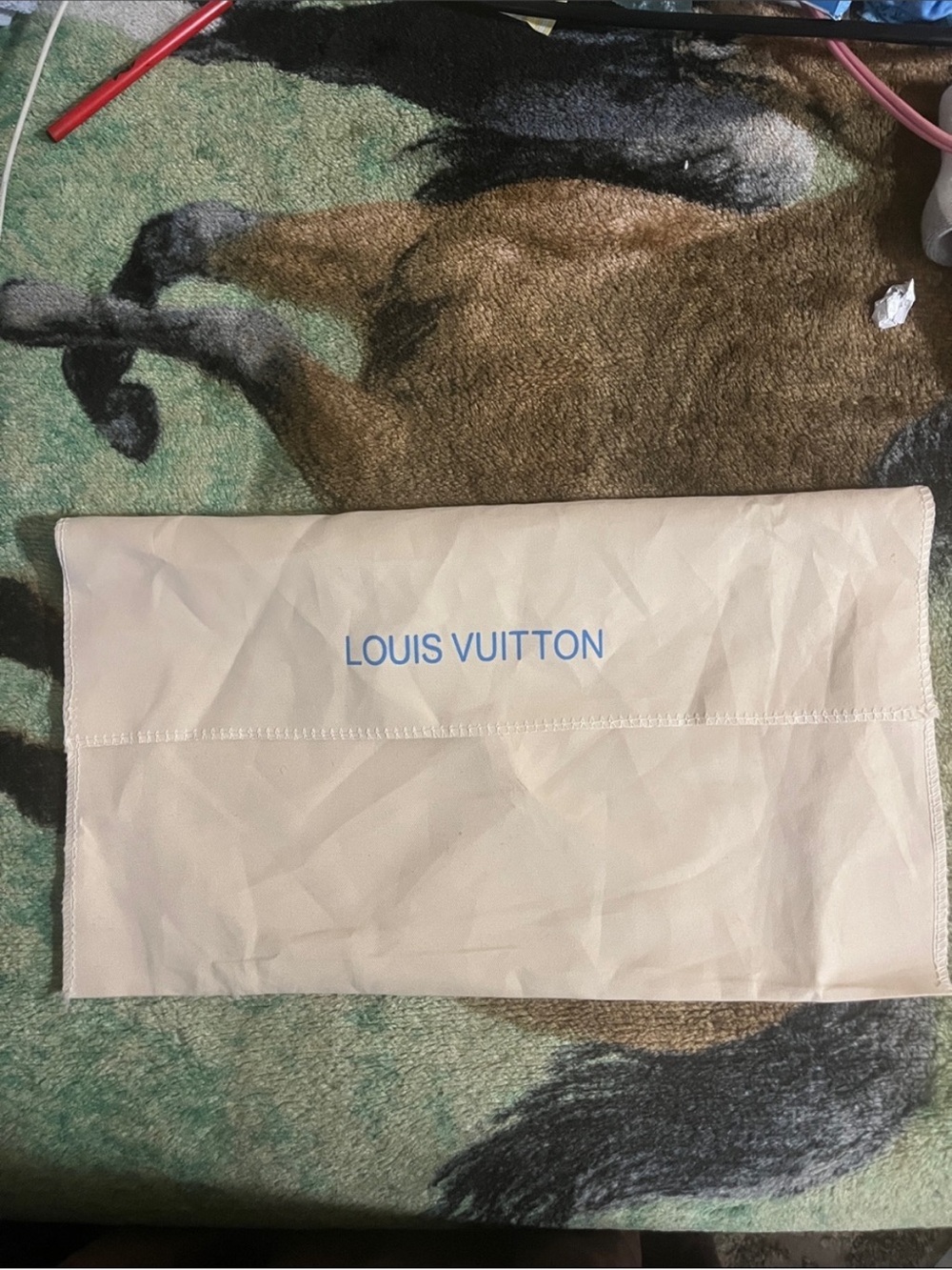 Louis Vuitton Cream Dust Bag with Blue Logo